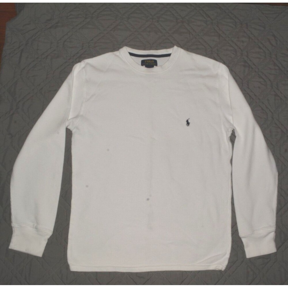 Polo Ralph Lauren Mens Long Sleeve Shirt White Thermal  Waffle Knit Logo Size M